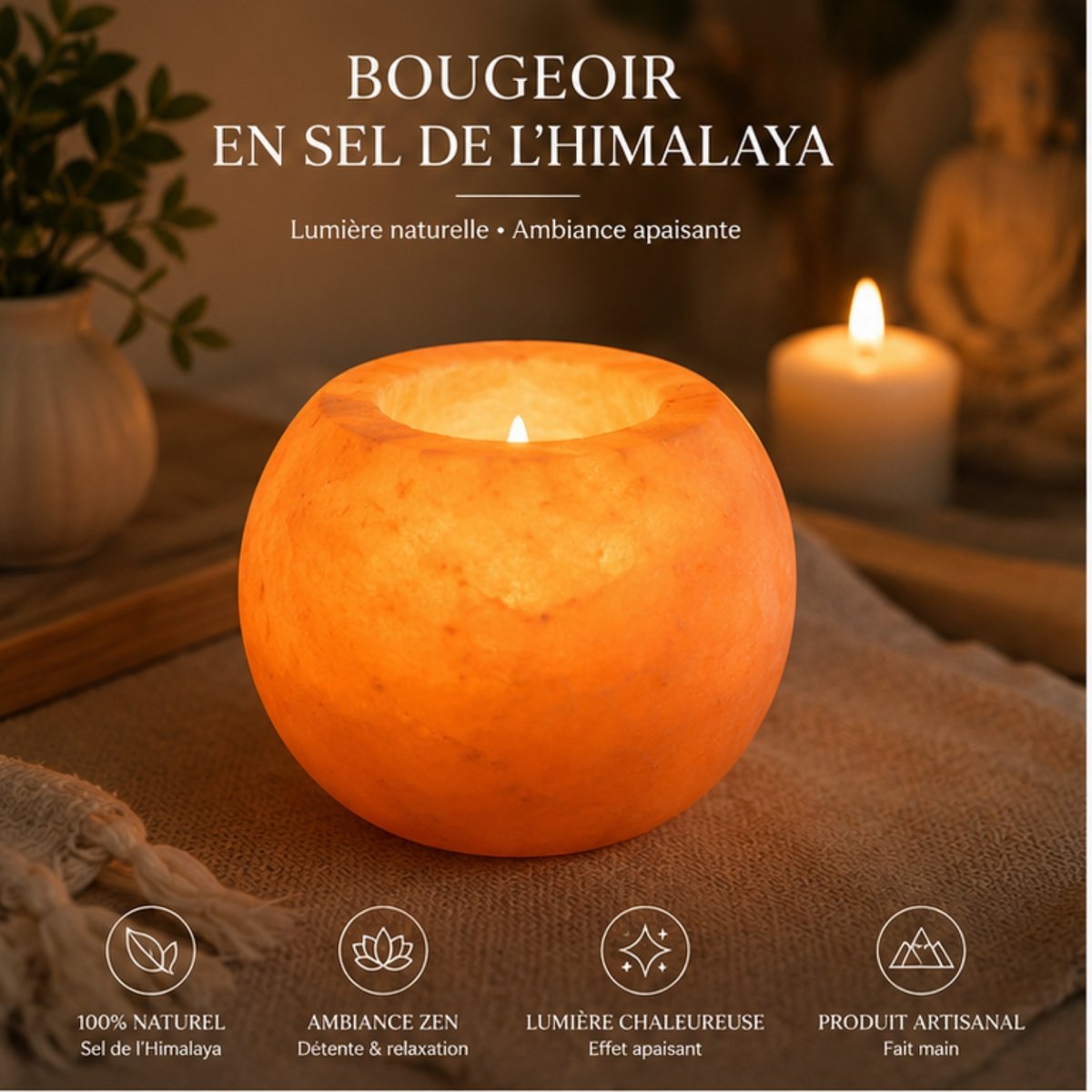 Himalaya-Salzkristall-Kerzenhalter, Kugel, 900 g