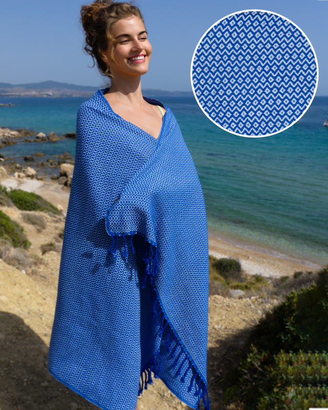 Asciugamano Spa Hammam in cotone SAMOS – Senza sabbia – Blu/Azzurro - 180x100 cm