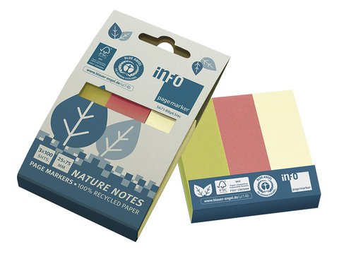 Info Page Marker papier 25x75mm, 3 kleuren recycled 100 vel per kleur