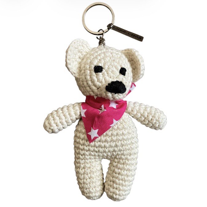 Charme de sac ours Luna-Leena blanc cassé - coton biologique - crocheté à la main au Népal