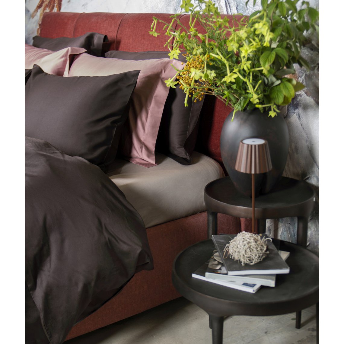 Sateen bed linen set Solid Chocolate Oud