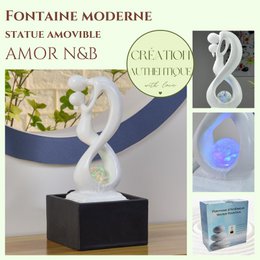 Fontaine d'Intérieur - Amor Noir et Blanc - Moderne avec Lumière LED Coloré - Sculpture Amoureux Amovible – Décoration d’intérieur Contemporaine – Boule en Rotation