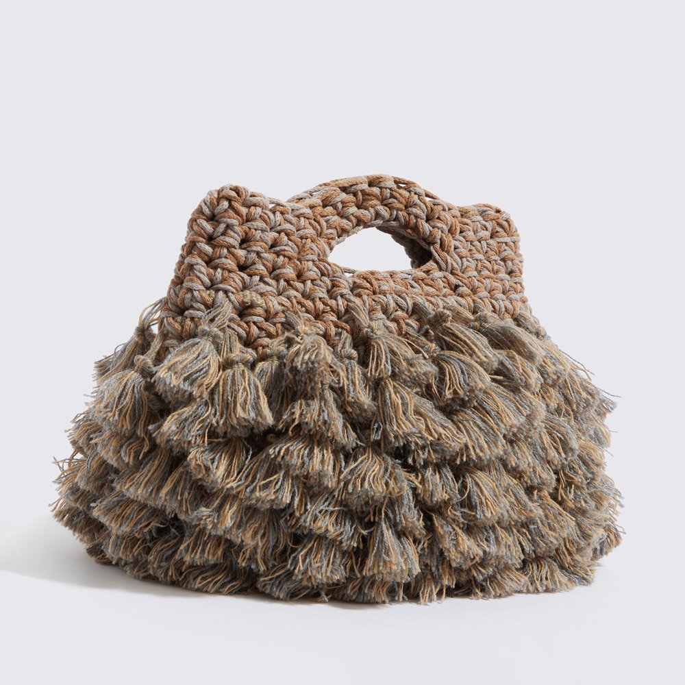 “Nadia tassells” crochet handbag light blue + sand