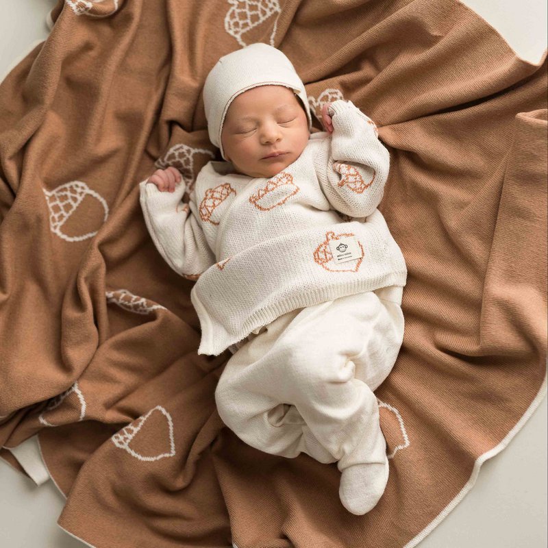 Babydecke Eichel ecru-braun