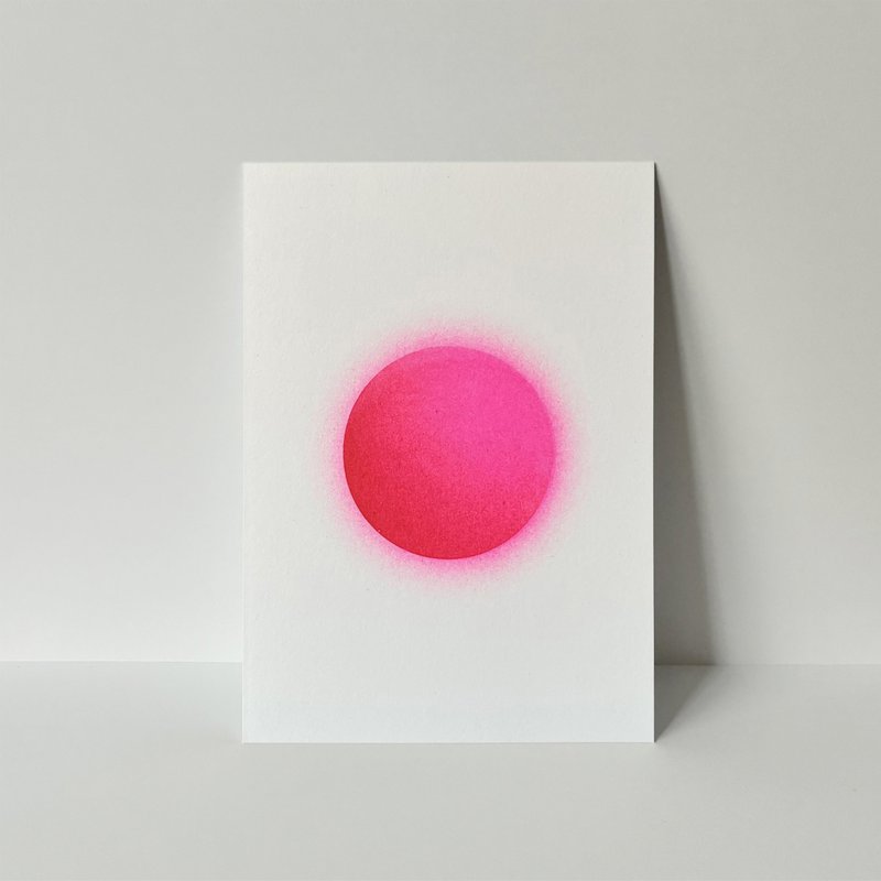 Riso postal Fuzzy Pink Planet, risografía, DIN A6