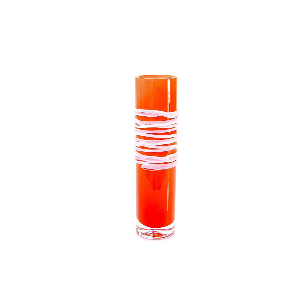 Rode Vaas met Witte Spiraal - hoogte 24 cm - glas