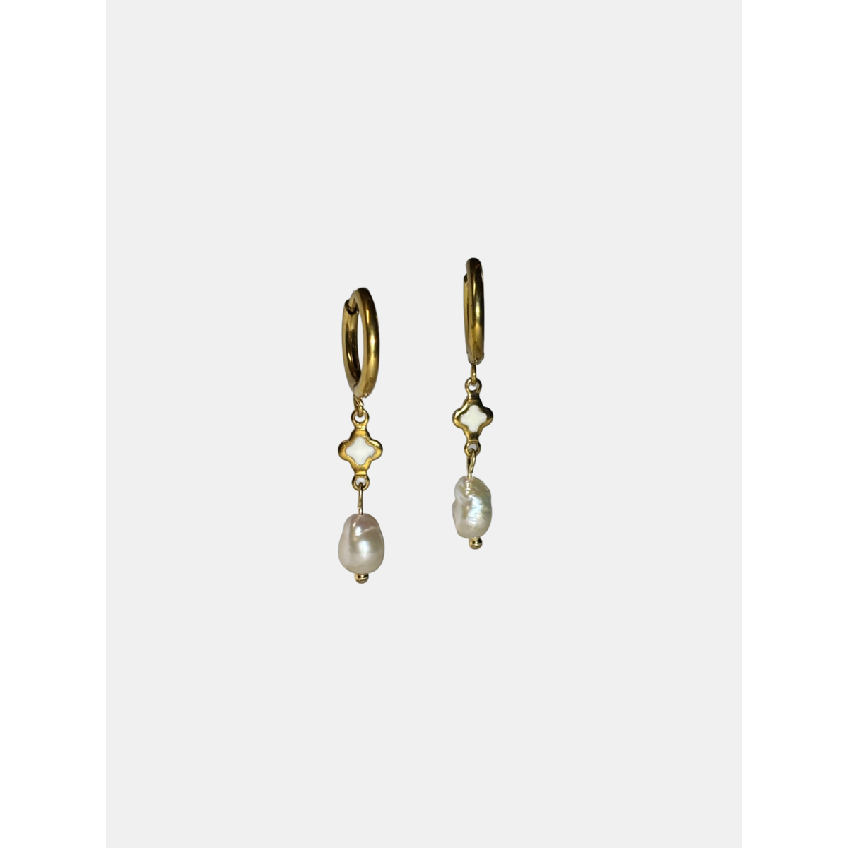 Quatrefoil Pearl Huggie Earrings