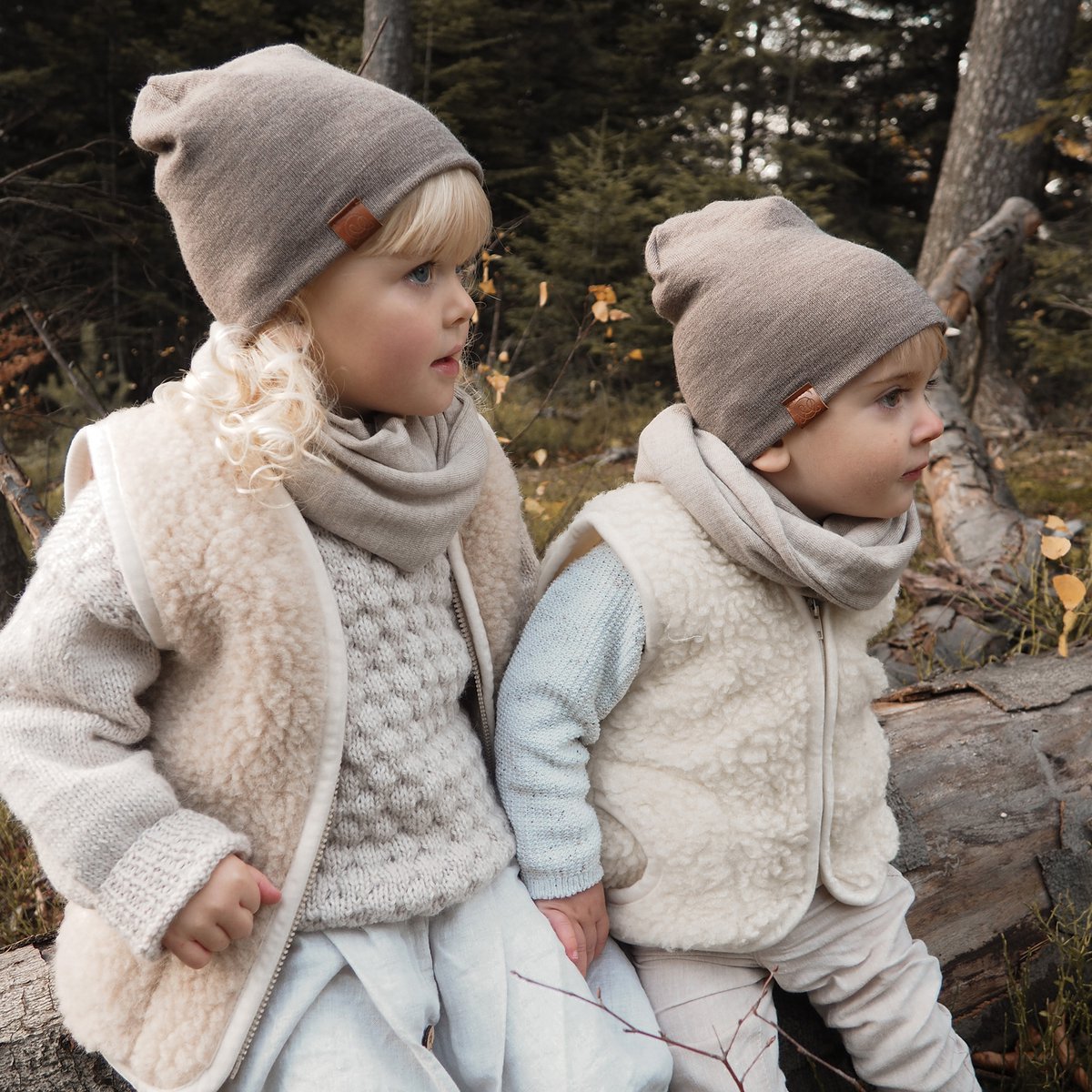 Bonnet réversible mérinos - jeans-beige