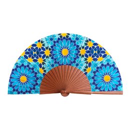 Fleur secrète du fan de la soie bleu et or