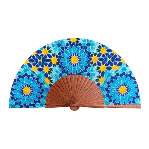 Blauwe en gouden zijden ventilatorgeheimenbloem