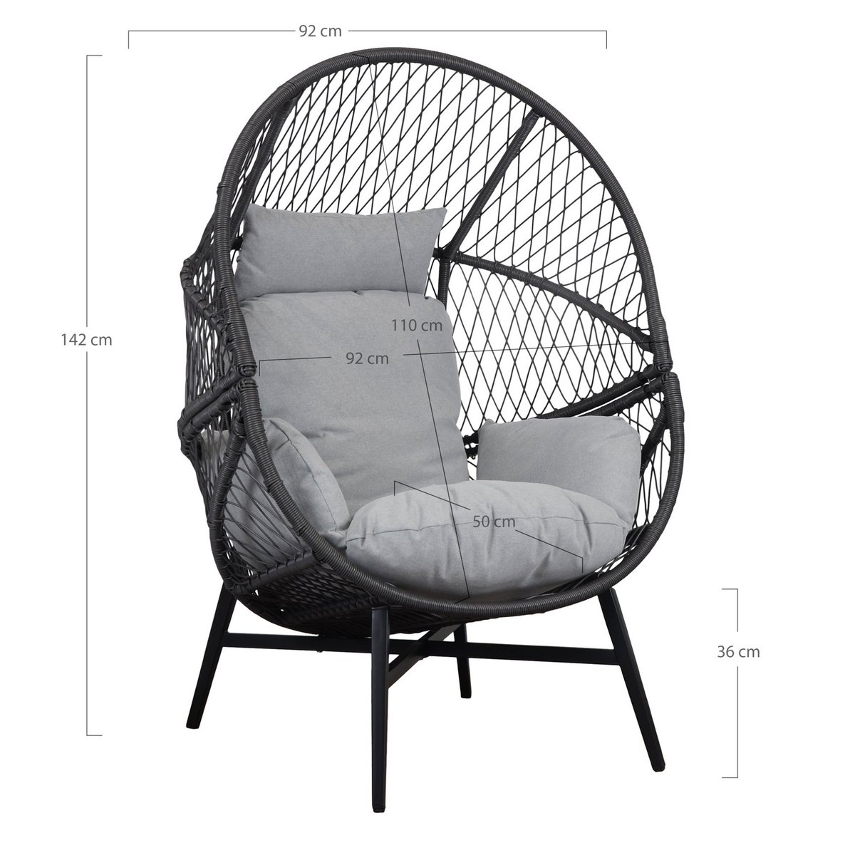 Rosario Lounge Chair - Loungestoel, polyrotan, zwart, incl. kussens