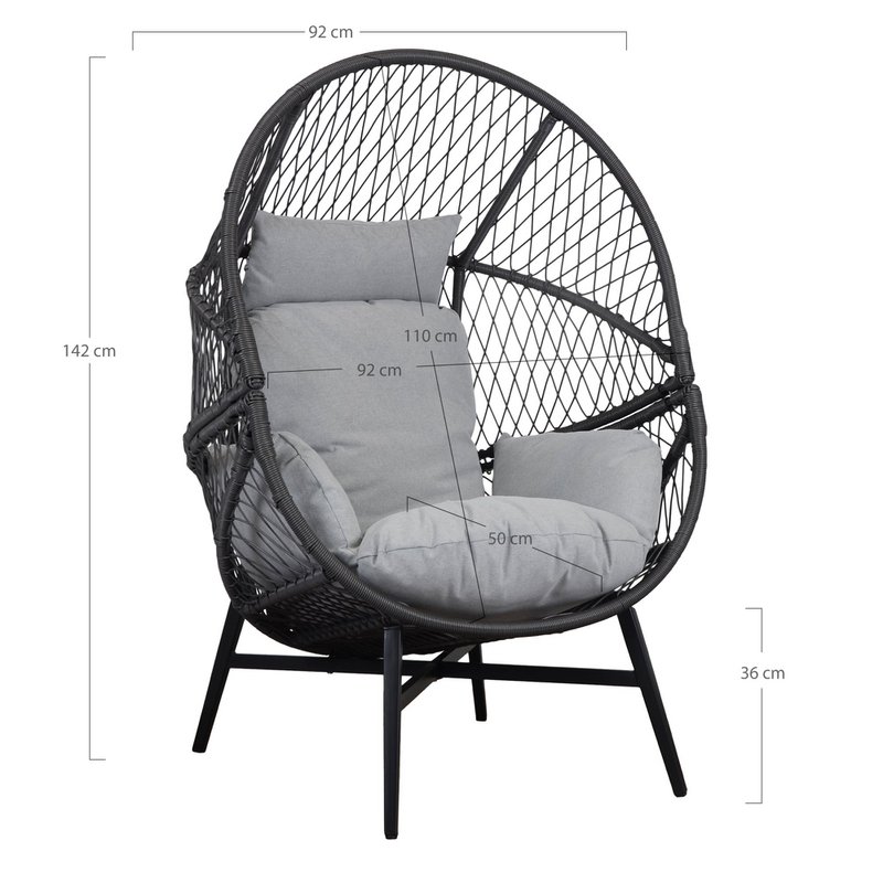 Rosario Lounge Chair - Lounge Chair, polyrattan, black, incl. cushions