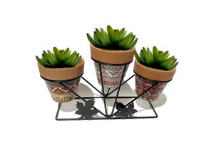 METAL SUPPORT WITH 3 ETHNIC CERAMIC POT COVERS HM84584