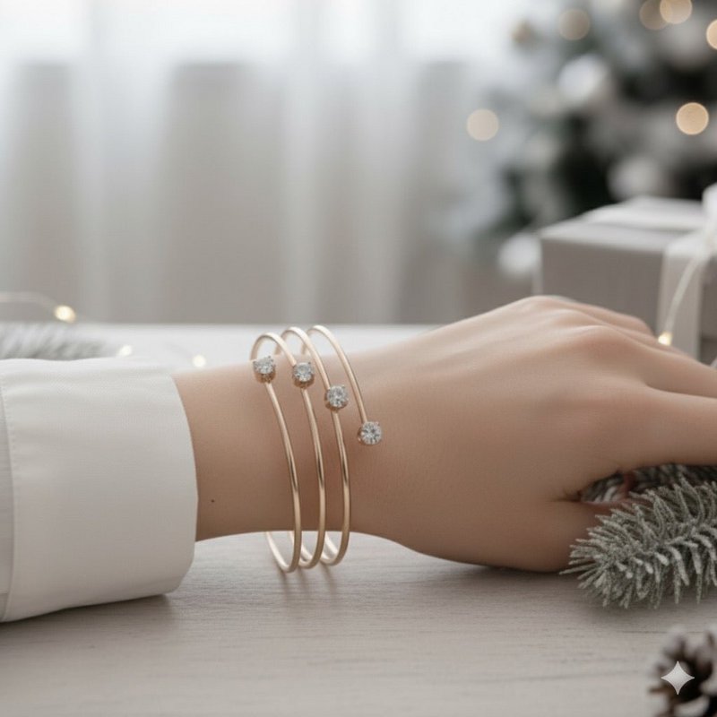 Lunéa - Bracelet rigide avec zircons cubiques plaqué or rose 18 carats