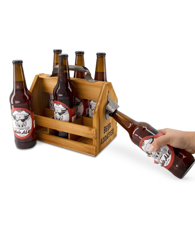 Caddy in legno per 6 bottiglie di birra