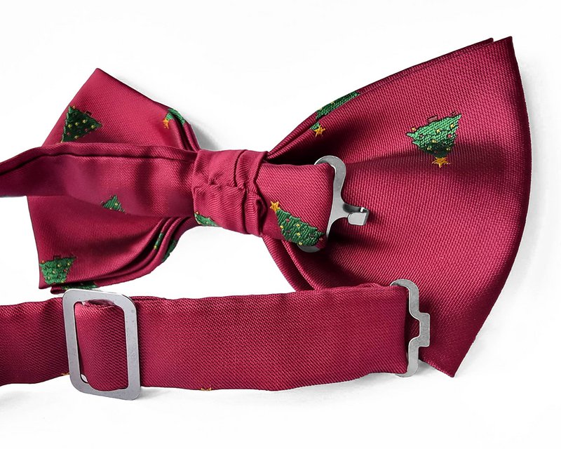 Bowtie - Bordeaux with Xmas trees with stars
