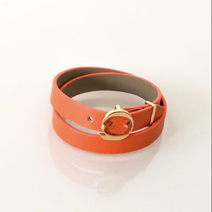 DUO TWIST leren armband Beige - Oranje