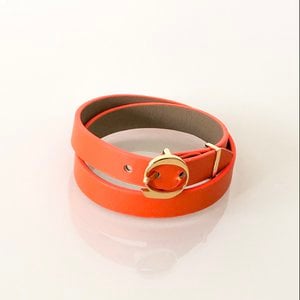 DUO TWIST leren armband Beige - Oranje