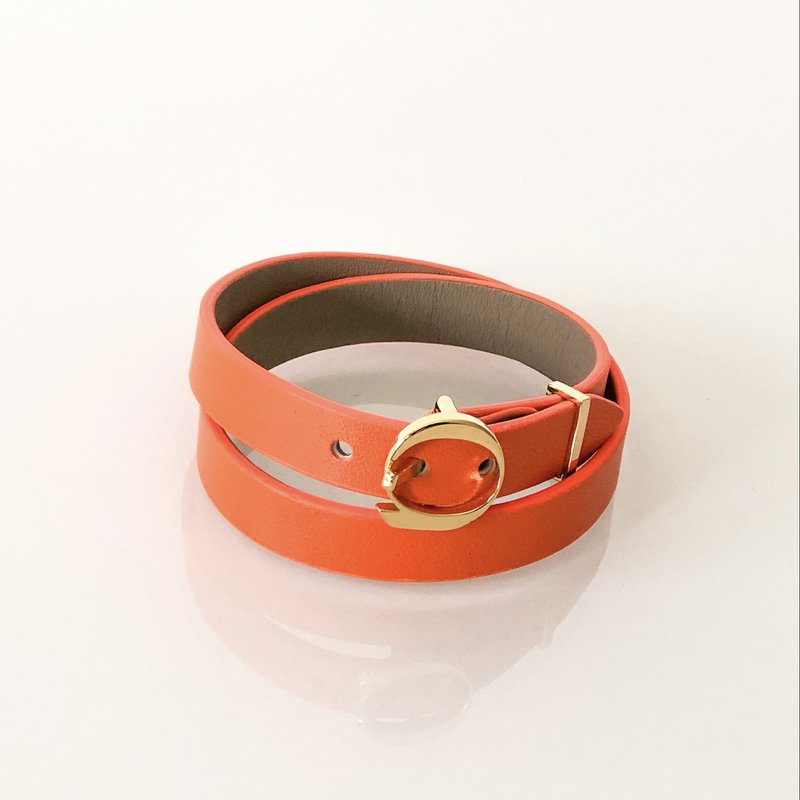 Bracciale in pelle DUO TWIST Beige - Arancione