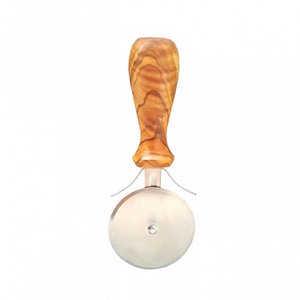Pizza cutter with handle made of olive wood