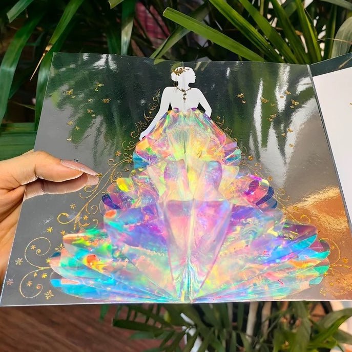 Carte de mariage 3d - Dame étincelante avec design de robe de mariée