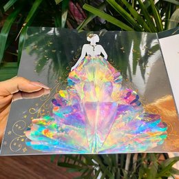 Carte de mariage 3d - Dame étincelante avec design de robe de mariée