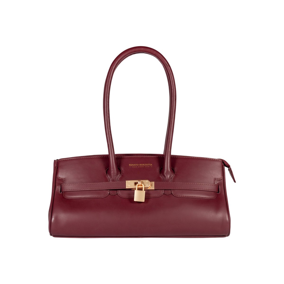 RB1033X | ARIANNA Bolso Bandolera para Mujer en Auténtica Piel Sauvage Suave Made in Italy. Accesorios de metal dorado mate. Color burdeos. Dimensiones: 34 x 15 x 16 + 20 cm (luz de mango)