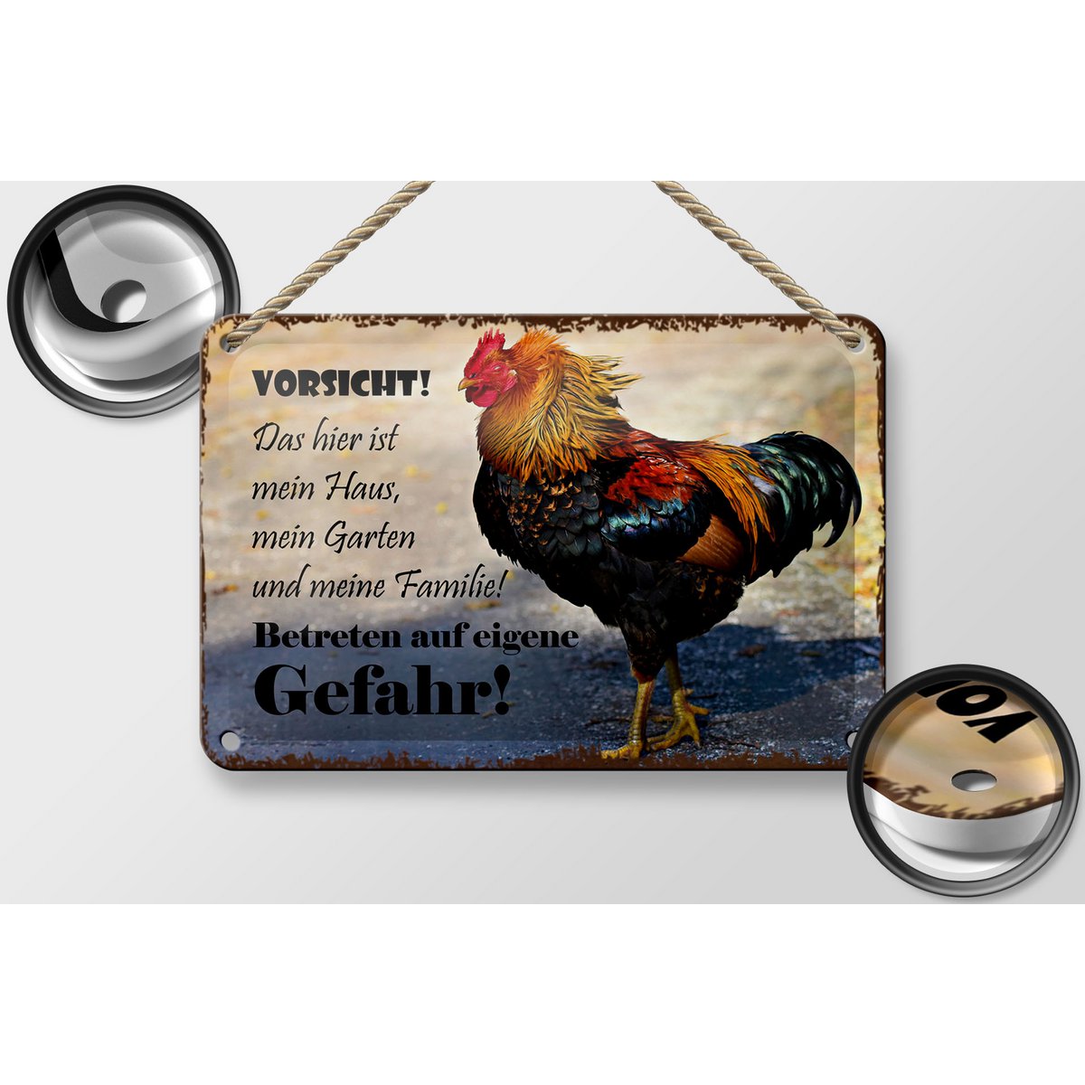Tin sign note 18x12cm chicken beware of my house decoration