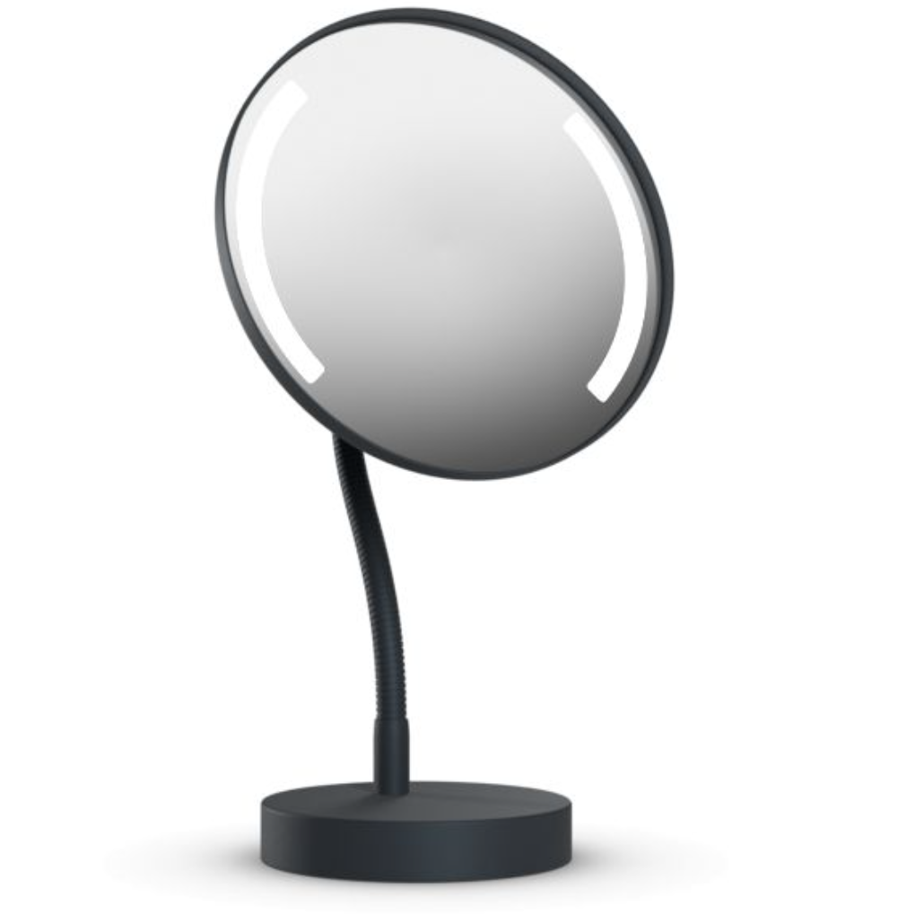 Illuminated mirror with stand and gooseneck