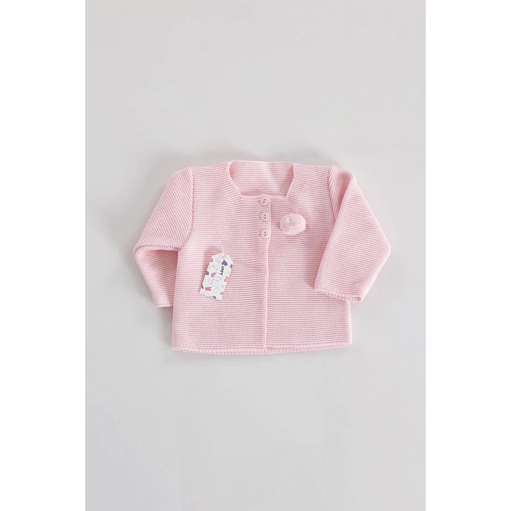 Cárdigan de punto para bebé con pompón, rosa