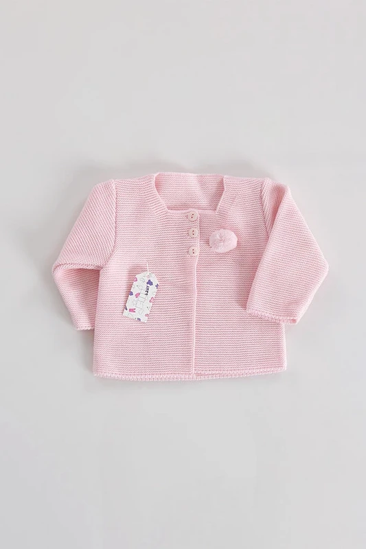 Cárdigan de punto para bebé con pompón, rosa