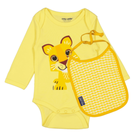 Conjunto de body y babero de manga larga | Algodón orgánico | León | regalo de nacimiento