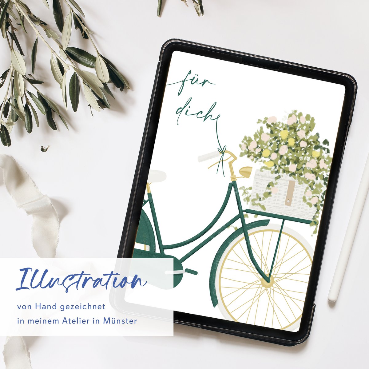Postcard 'for you' bicycle with flowers