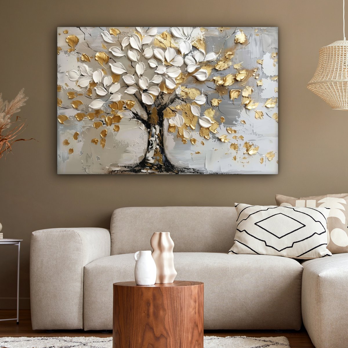Peinture sur toile - Décoration murale - Boom - Beige - Gray - Gold - Résumé