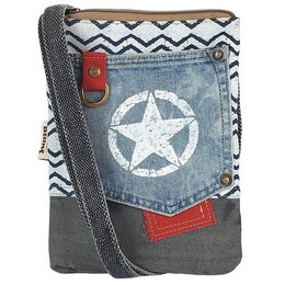 Bolso bandolera pequeño de mujer Sunsa sostenible. Bolso de hombro vegano hecho de lona y jeans reciclados. Bolso estilo retro vintage. Bolso bandolera para mujer.
