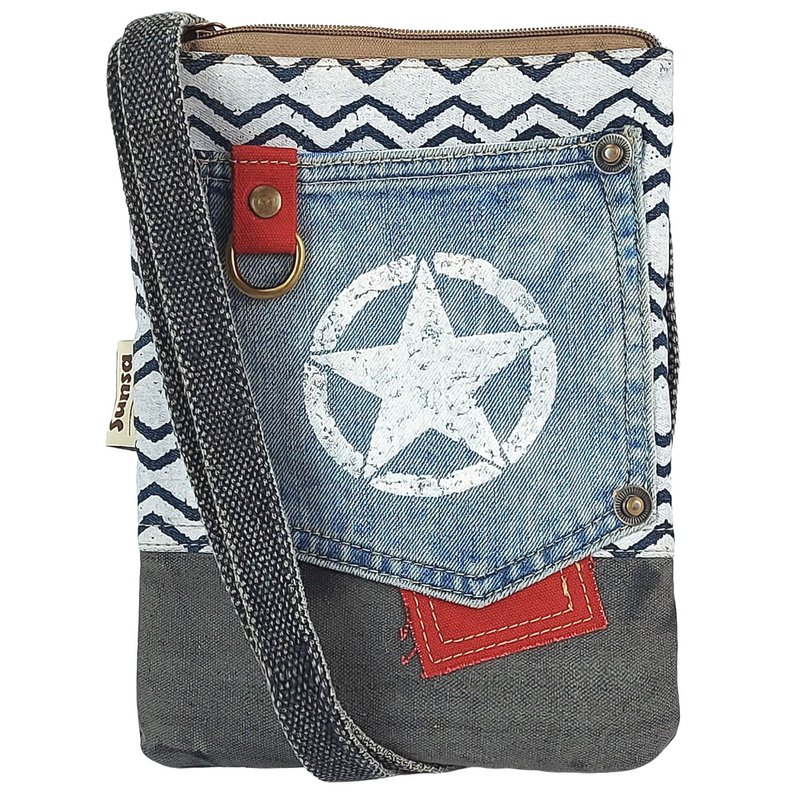 Bolso bandolera pequeño de mujer Sunsa sostenible. Bolso de hombro vegano hecho de lona y jeans reciclados. Bolso estilo retro vintage. Bolso bandolera para mujer.