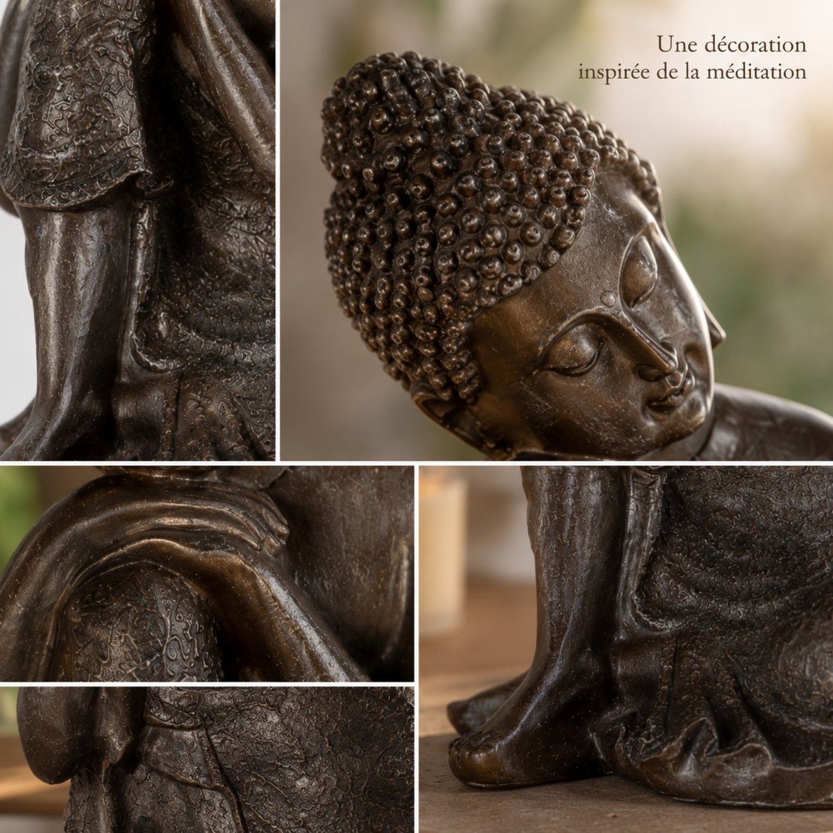 Estatua de Buda pensador tailandés - Decoración Zen y Feng Shui - Objeto de la suerte - Idea de regalo Zen - Decoración
