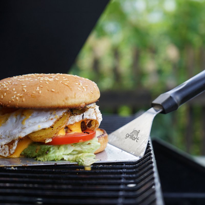 Premium Grill Spatuły wykonane ze stali nierdzewnej o wysokiej jakości dla roztrzaskanego burgera w tym. 30 kawałków papieru do nalewania - Grill Spatuły dla Plancha i Teppanyaki - Grill Turner wykonany ze stali nierdzewnej - idealne akcesoria grillo