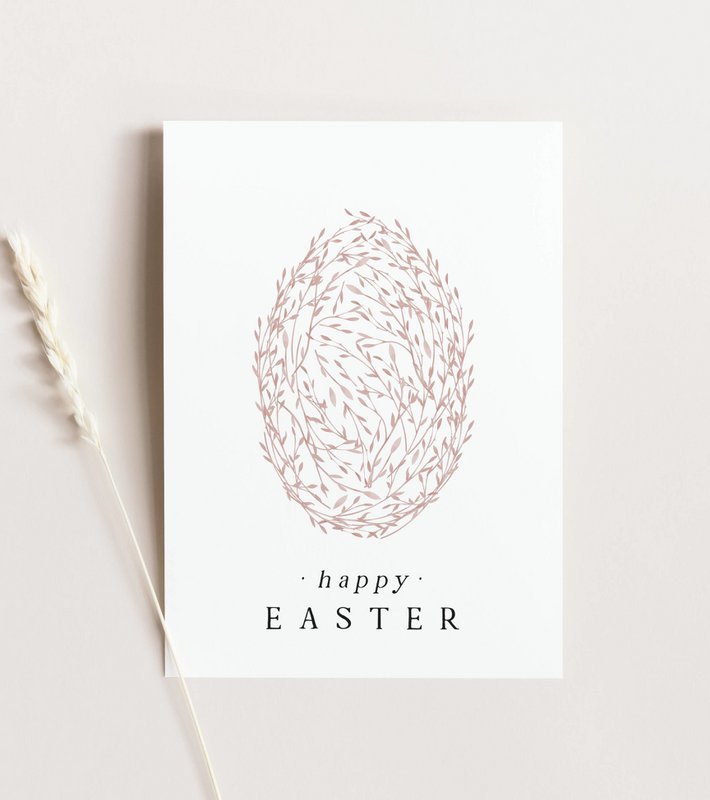 Tarjeta de Pascua - huevo de Pascua floral rosa, postal Feliz Pascua, tarjeta A6