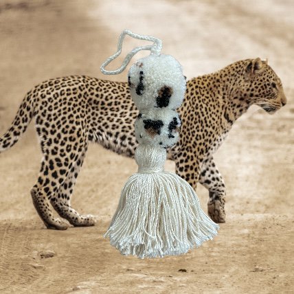 Luna -Leena Pom Pom Bag Charm Leopard - Wool & Cotton - Handmade in Nepal