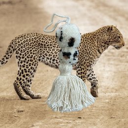 Luna -Leena Pom Pom Bag Charm Leopard - Wool & Cotton - Handmade in Nepal