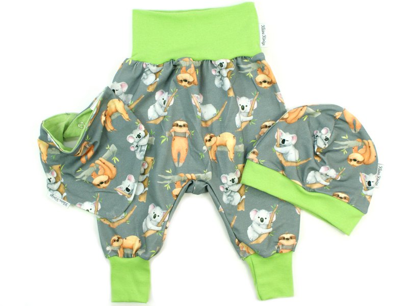 Baby Pumphose unisex Koala und Faultier grau, lemon
