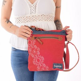 Sunsa women's shoulder bag. Shoulder bag made from upcycled jeans and canvas. Handbag vintage retro style. Crossbody bag for women.