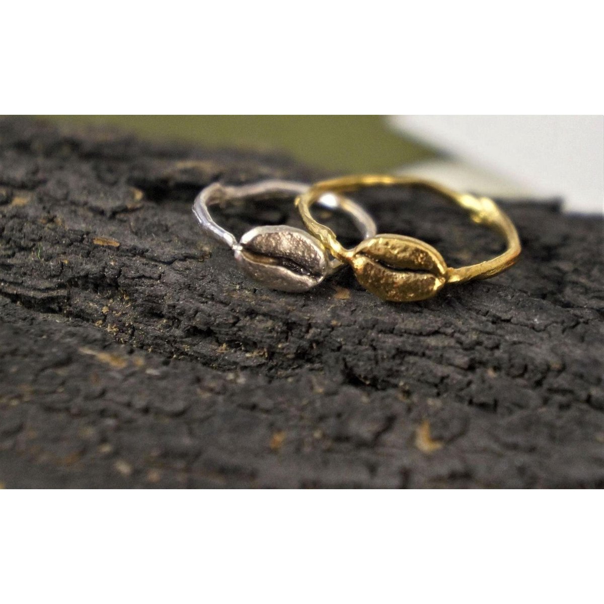 Real Coffee Bean Ring, Handmade Minimalist Jewelry, Organic Dainty Band, Gift for Health & Warmth, Gold or Sterling Silver 925 (Unisex)