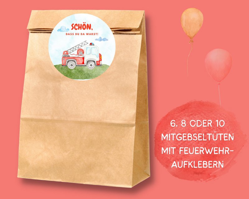 Fire brigade giveaway bags with stickers - fire brigade guest gift bag for fire brigade children's birthday parties