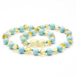 Baltische barnsteen en turquoise ketting 136