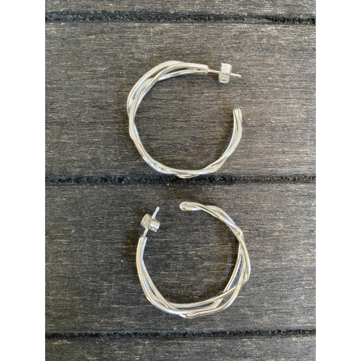 Silver tangle hoop earrings
