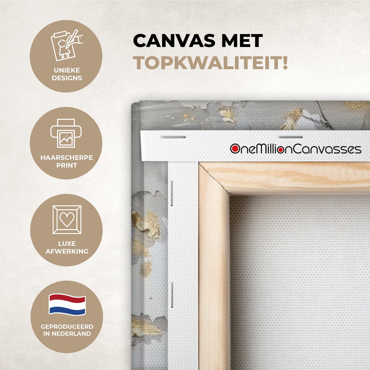 Peinture sur toile - Décoration murale - Boom - Beige - Gray - Gold - Résumé