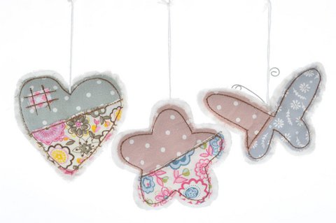 Textilherz, Schmetterling und Blume 9 cm Set mit 3 Stück