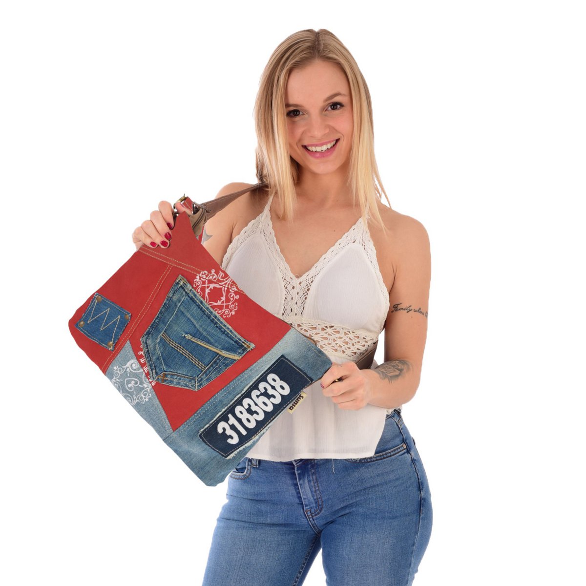 Sac bandoulière femme Sunsa. Sac bandoulière en jean et toile upcyclés. Sac à main style rétro vintage. Sac bandoulière pour femme.